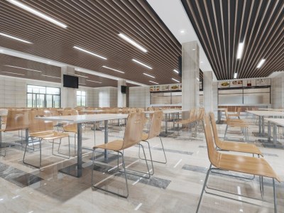 现代企业员工食堂3D模型下载